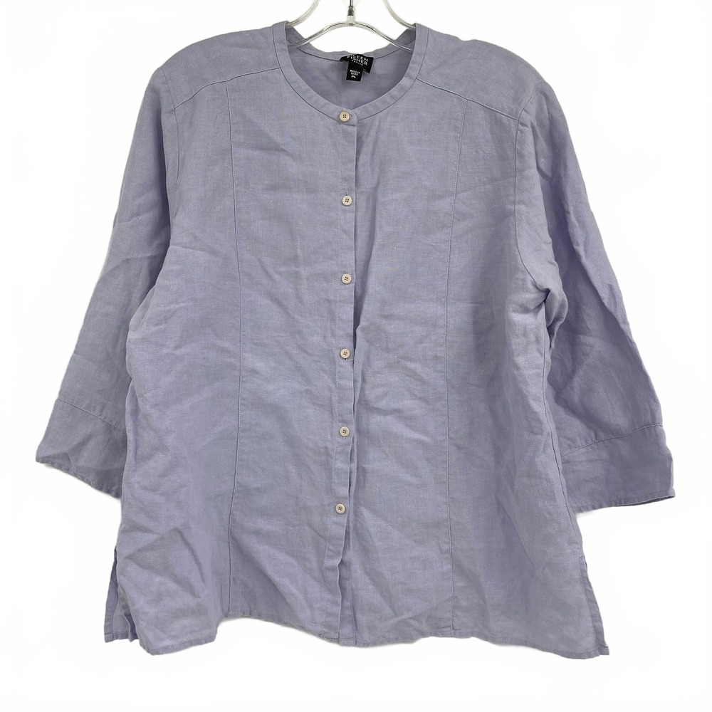 Eileen Fisher Lilac Linen 3/4 Sleeve Blouse | Petite LP